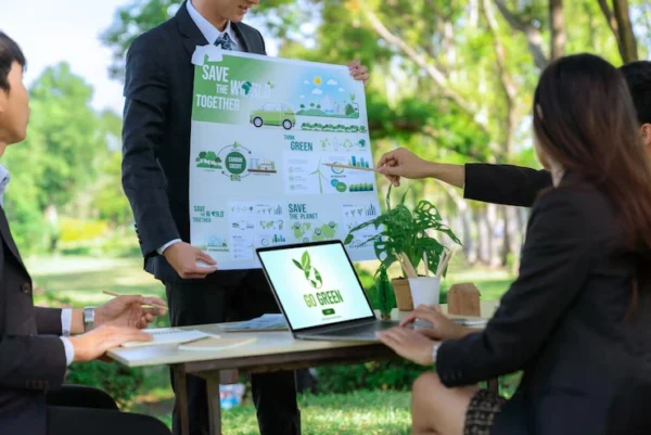 Team Developing ESG Content Strategies in a Collaborative Workspace