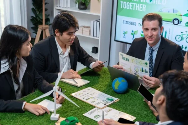 ESG Communications Team Strategizing Sustainable Public Relations Campaigns